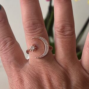 The Starry Night Sterling Silver adjustable ring w rose gold plating